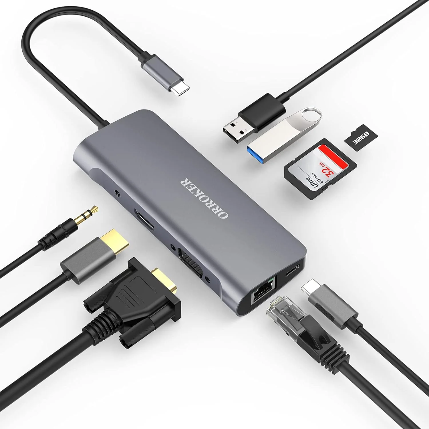 Adaptador multipuerto, estación de acoplamiento portátil 9 en 1 tipo C 