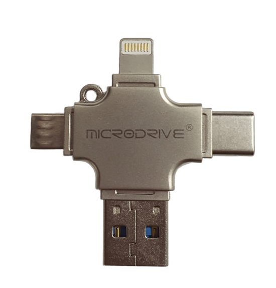 Adaptador 4 en 1 Flash Drive USB 3.0 + USB-C + Lightning + V8 + lector de tarjeta TF 