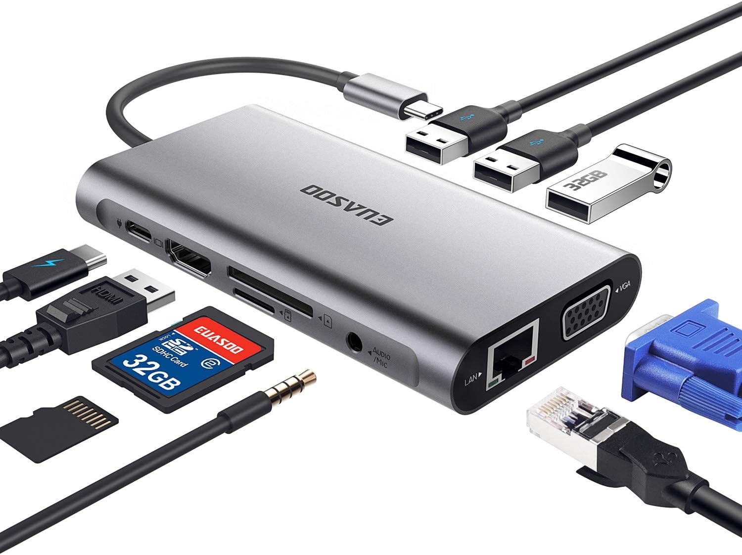 Hub Adaptador Euasoo Usb Tipo C 10 En 1